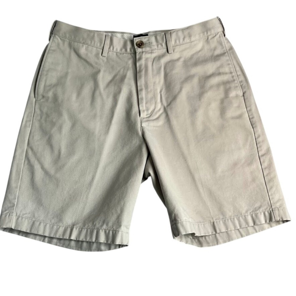 Lands' End Chino Shorts Men 35 Khaki Excellent Traditional Fit Flat Front 9in